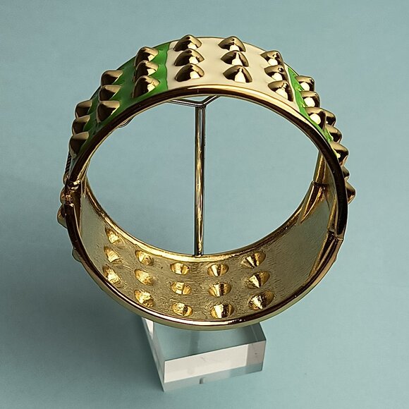 Statement Chunky Spiked Enamel Hinged Bangle Bracelet Bright Green Crean… - Picture 3 of 8